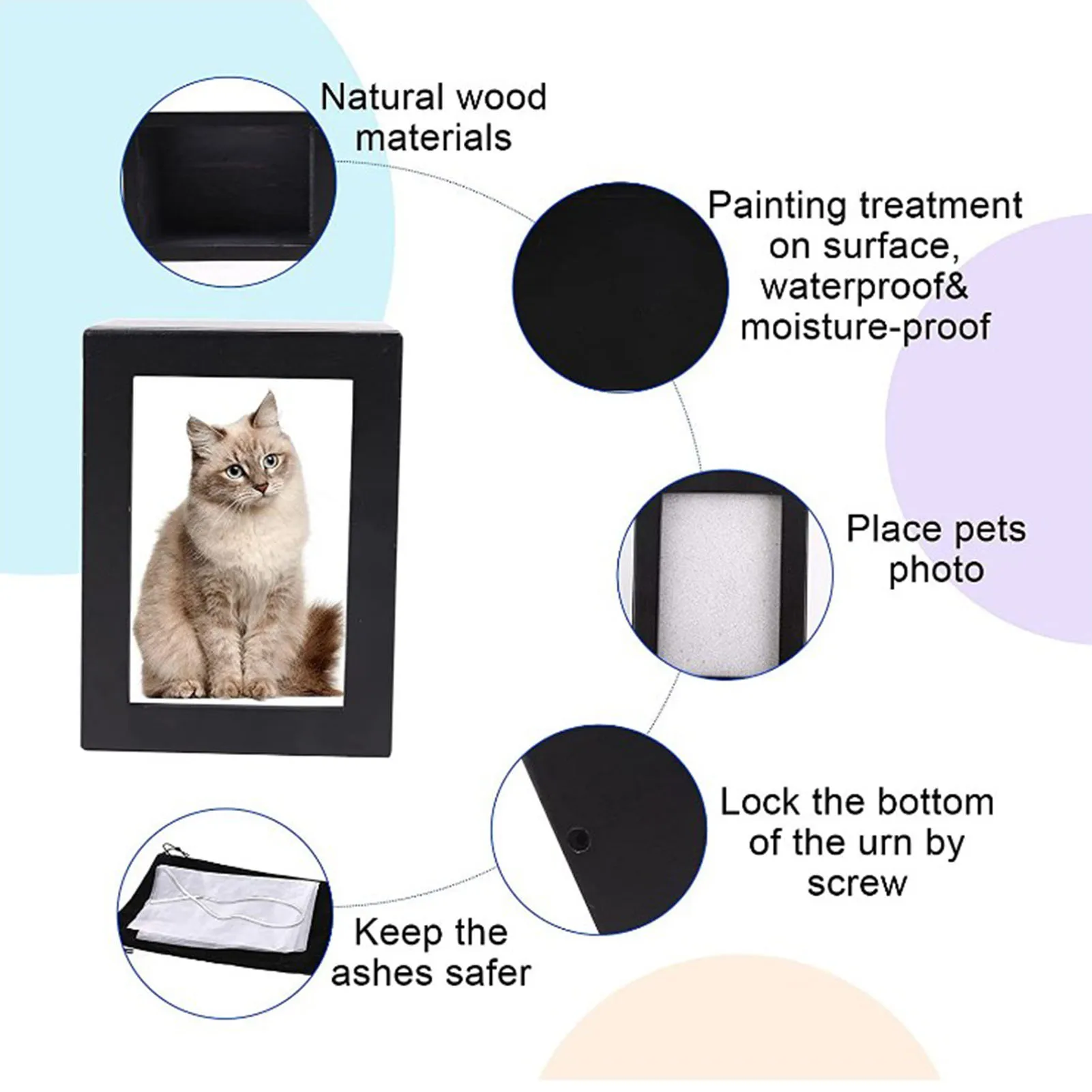 Pet Cinerary Casket Wood Memorial Box Photo Frame Wood ​Pet Cremation Urn Pets Dog Cat Birds Mouse Cremation Ashes Urn