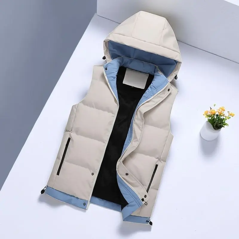 

6XL Men Vest Solid Casual Autumn Hooded Sleeveless Jackets Fashion Male Waistcoat Winter Vest Plus Size Work Clothes Men L142