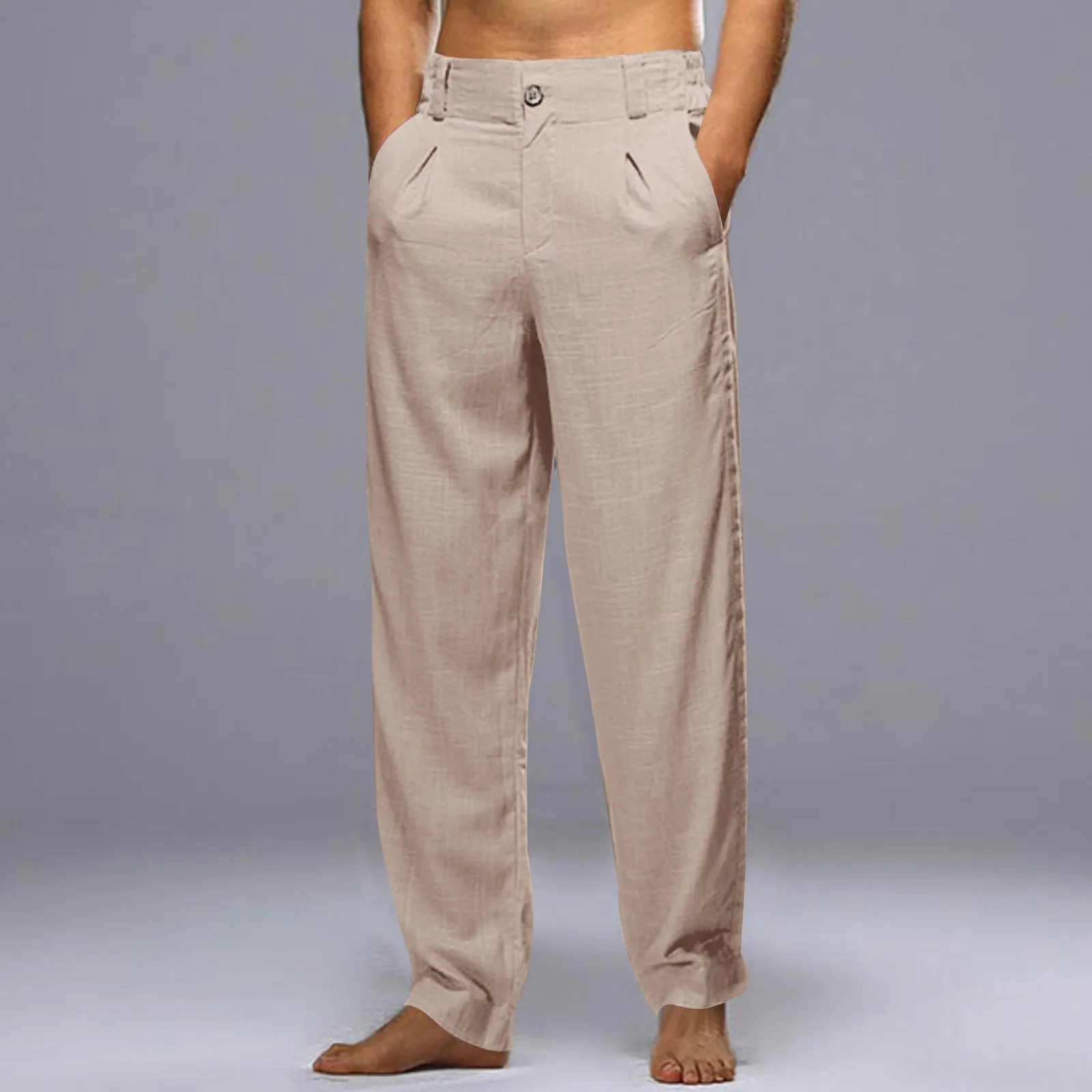 Casual Einfarbig Versuchen Atmungsaktive Casual Cargo Hosen Für Männer Plus Größe Tasche Elastische Taille Hosen Streetwear Männlich_voghion.com