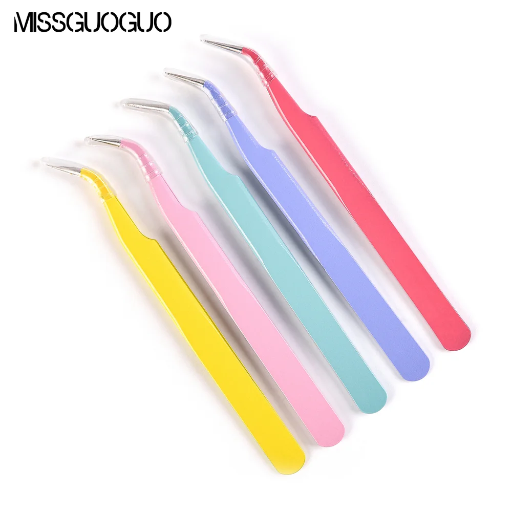 

2Pcs Colorful Stainless Steel Tweezers Straight Curved Pick Up Tool Eyelash Extension Pointed Nipper Clip Manicure Nail Art Tool