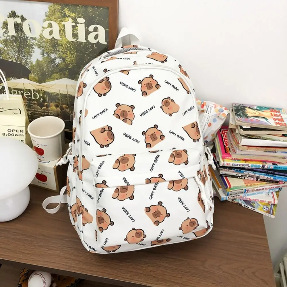Portable Large Capacity Capybara Backpack Animal Korean Style Capibara Shoulder Bag Zipper Printed Cartoon School Bag Outdoor