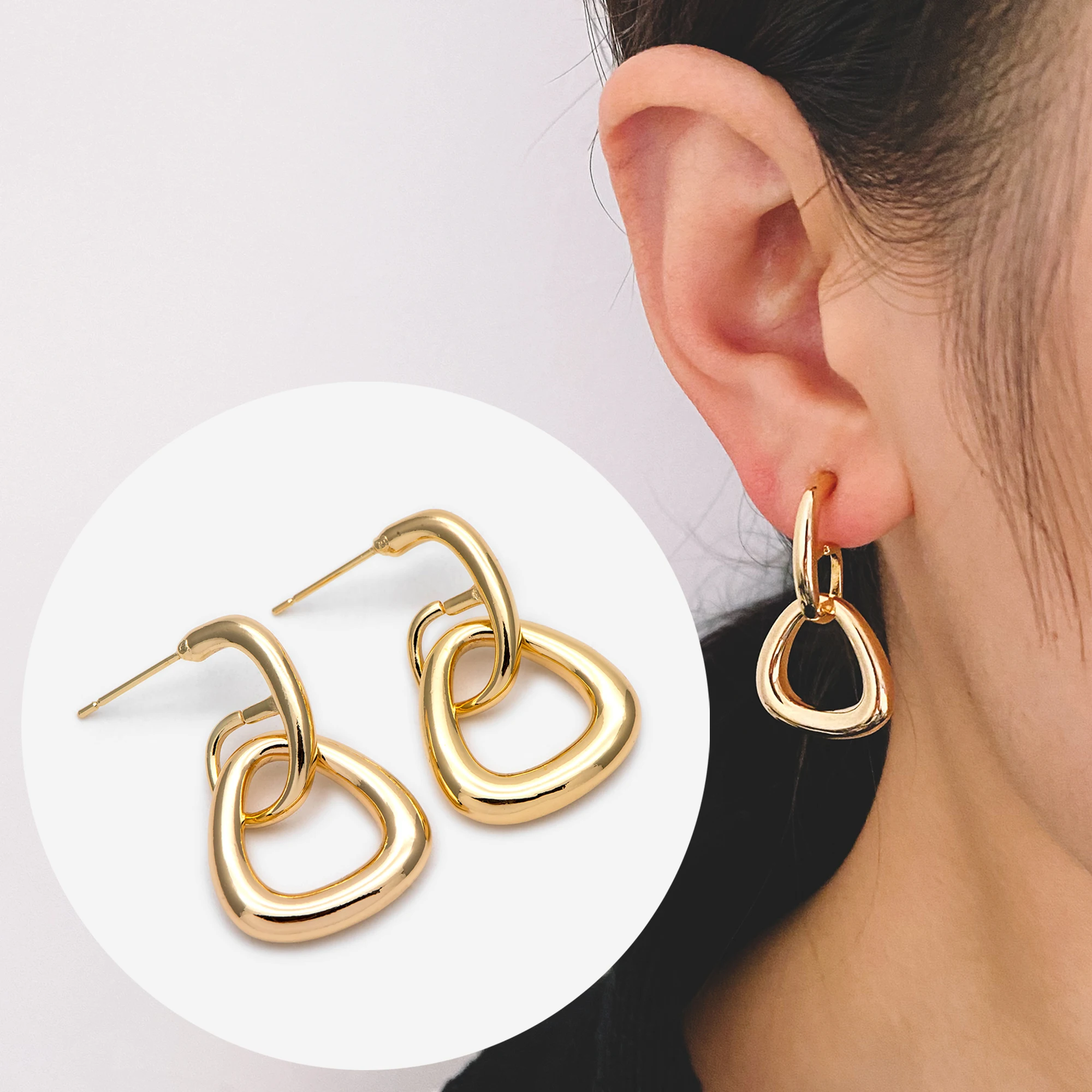 

4pcs Dainty Gold Geometric Dangle Drop Earrings, For Jewelry Making Diy Accessories Supplies Findings (GB-1837)