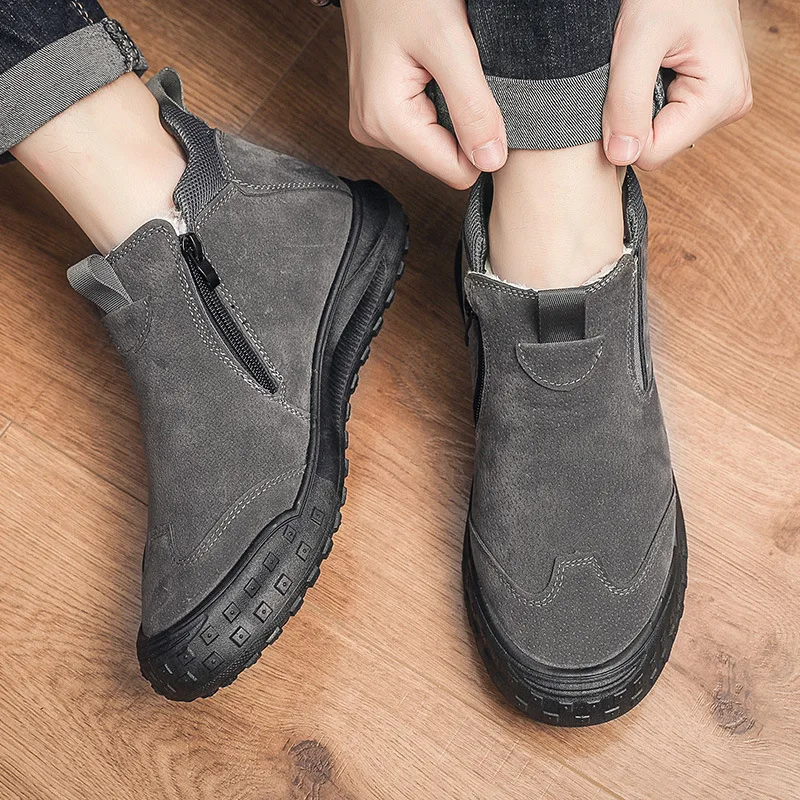 Thick-soled Lightweight Winter Men Shoes Slip-on Cold-proof Ankle Boots Plus Velvet Warm Outdoor Casual Non-slip Male Snow Boots