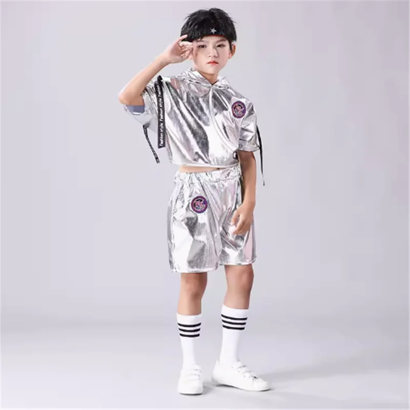 CHICTRY Metallic broek voor kinderen, hoge taille, leggings, glanzend, sportbody, stretch, dansbroek, hiphop, jazz, zilver, 92-98