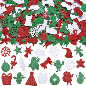 32pcs/bag Christmas Glitter Foam Stickers Snowflake Santa Claus Bells Xmas  Crafts Activity Kids Room Party