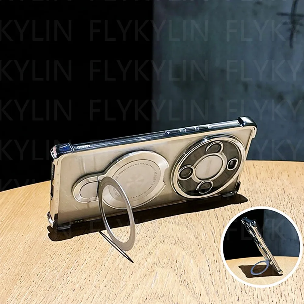 Magnetic Holder Stand Plating Silicone Clear Shockproof Phone Case