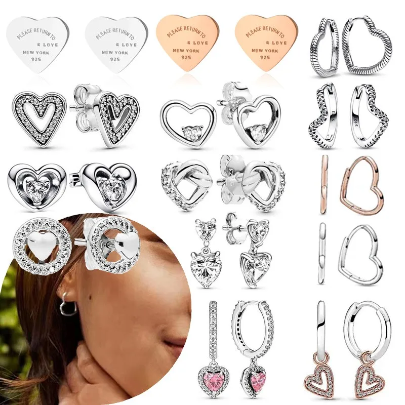 Original 925 Sterling Silver Women's Asymmetric Heart Shaped Radiant Love Earrings Classic Fashion Versatile Charm DIY Jewelry