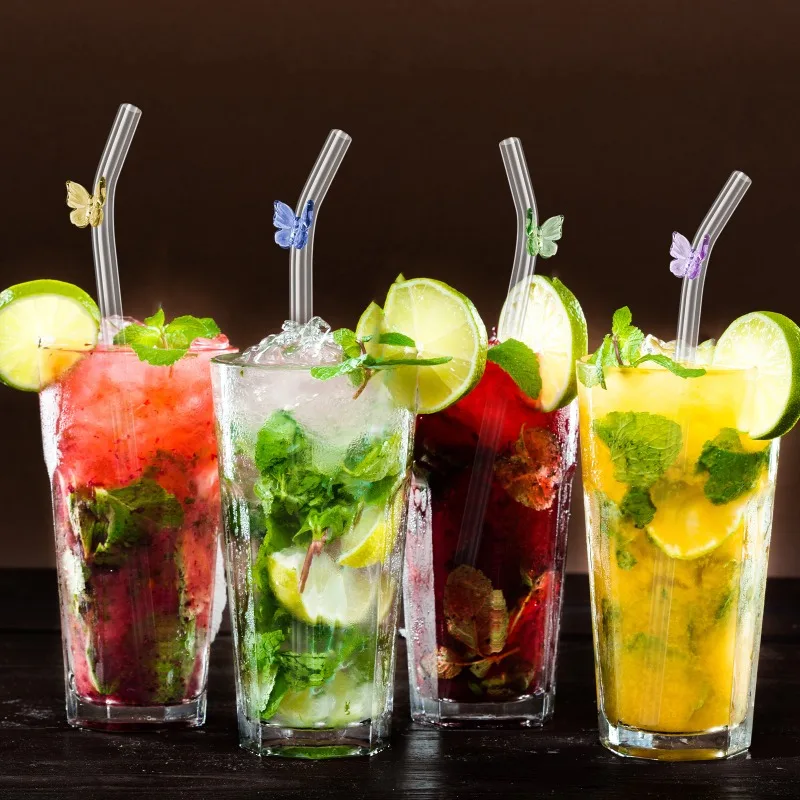 Set Di 4 Cannucce In Vetro Borosilicato Riutilizzabili Colorate