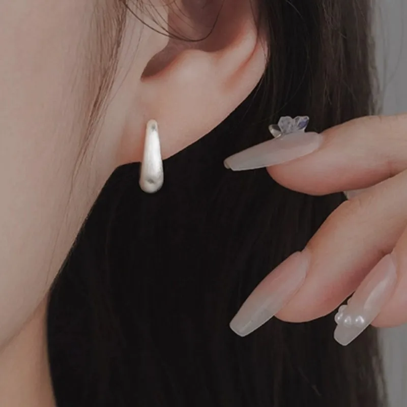 Silver Color Metal Chunky Hoop Earrings for Women Vintage Punk Thick Teardrop Huggies Wedding Jewelry Gifts