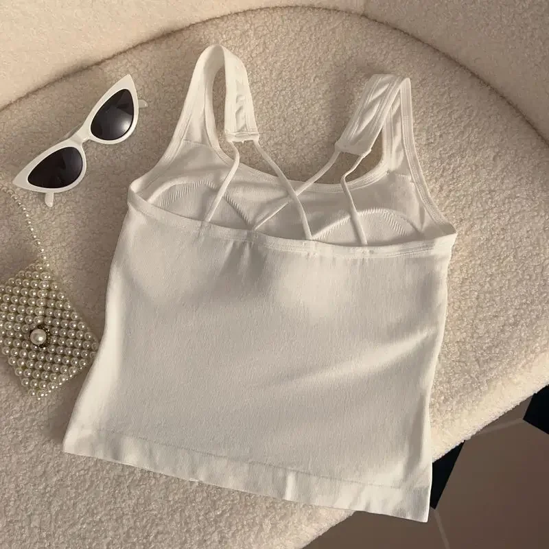 Hello Kitty Sanrio Fashion Clothing Y2K Top with Breast Pad Cute Top Girl Summer Cool Cropped Top White Sexy Suspender Girl Gift image