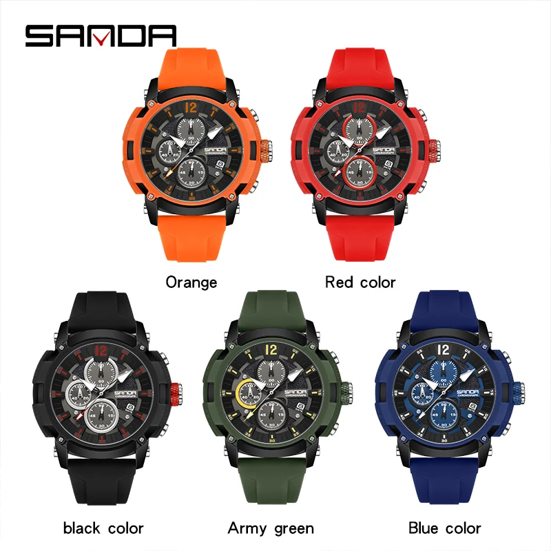 SANDA Quartz Men Watch Luxury Personality Men 30M Waterproof Watch 2023 New Design Multifunctional Dial Calendar Reloj Hombre