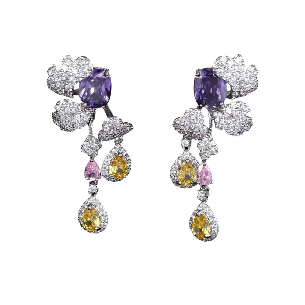 

EVACANDIS Crystal Teardrop Purple Pink Colorful Handmade Gemstone Gold Plated Drop Dangle Earrings for Women Wedding Statement