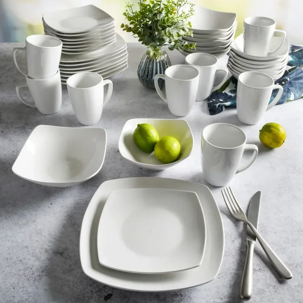 Everyday Square Expanded 40-Piece Dinnerware Set Dinner Dining Table Bowls and Plates