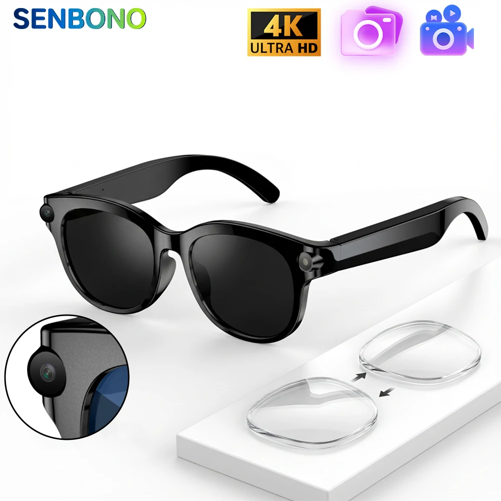 SENBONO Smart ChatGPT Realtime Vertaling Spraakassistent AI Beeldherkenning Wi-Fi-transmissie Unisex Bril_voghion.com