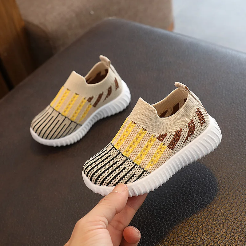 Kids Casual Shoes Children Sneakers Boy Striped Knitted Sneakers for Girls Slip-On Sports Sock 2-8 Years Tennis Shoes Spring