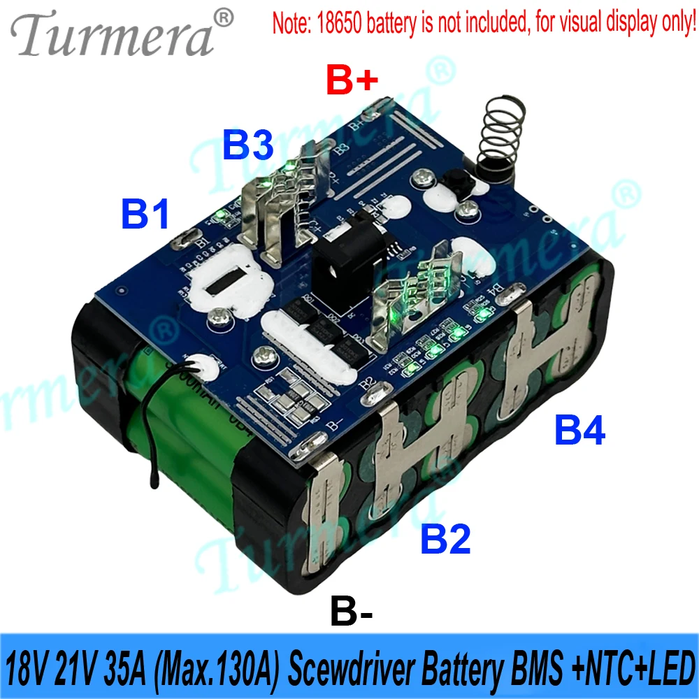 Turmera 18650 배터리 케이스 세트 5X 10X 15X 20X 18V 21V 스크루드라이버 배터리 35A 130A BMS LED 디스플레이 DIY 교체용 마키타 호환