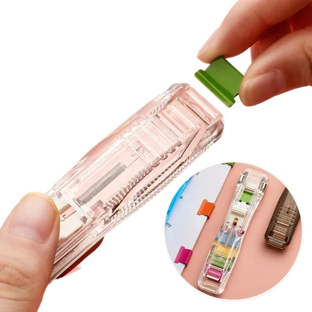 Mini Traceless Reusable Hand Clamp Push Stapler Paper Book File Office School Student Binder Binding Tools Supplies Accessories 4