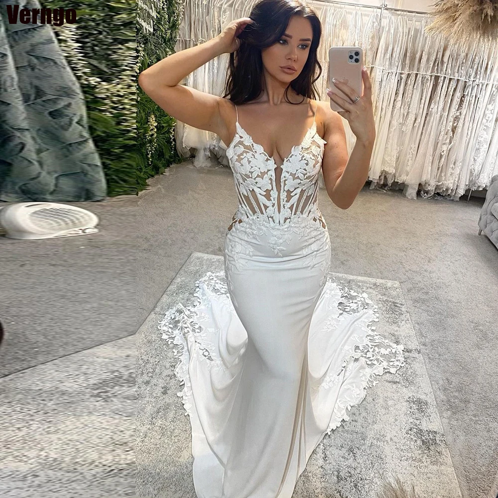 

Verngo Mermaid Elegant Wedding Dress Sleeveless Spaghetti Straps Bride Dress Appliques 2024 Long Bridal Gown Robe De Mariee