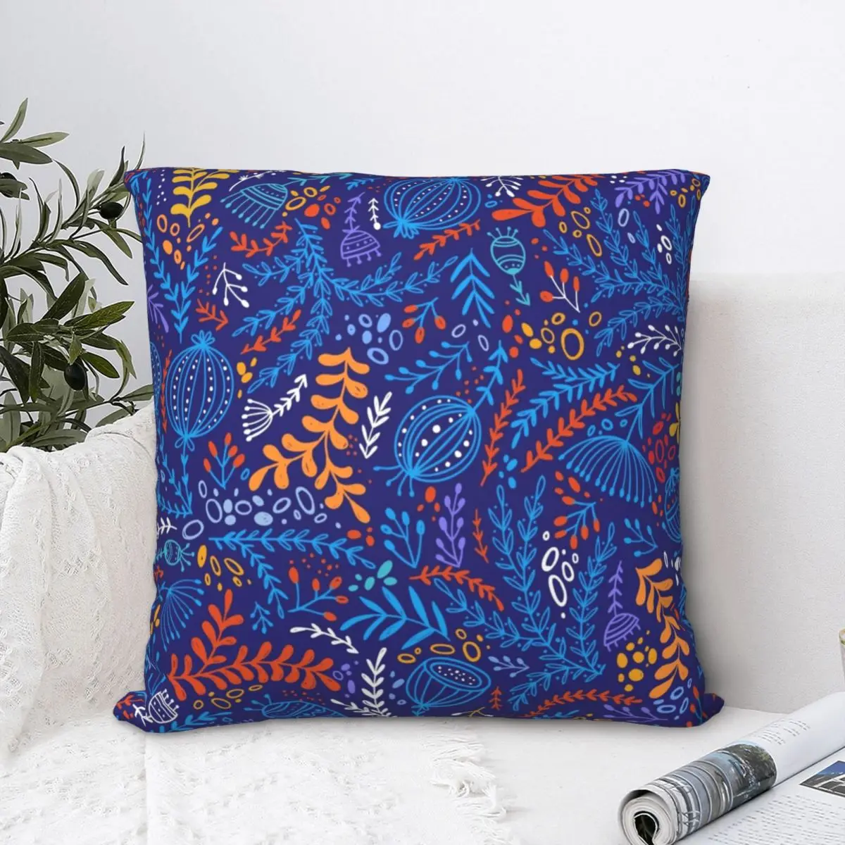 Floral Pattern Indigo Colors Square Pillowcase Polyester Pillow Cover Velvet Cushion Decor Comfort Throw Pillow For Home Sofa 45 45cm solid color velvet pillowcase square pillow cushion cover sofa throw pillows cover cushion case bed for home decor 1pc