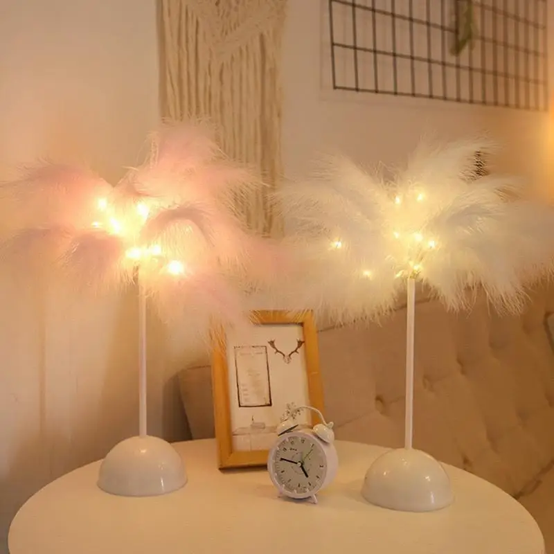 Feather Desk Lamp Romantic Bedside Desk Lamp Elegant LED Night Light Bedroom Bedside Atmosphere Light LED Night For