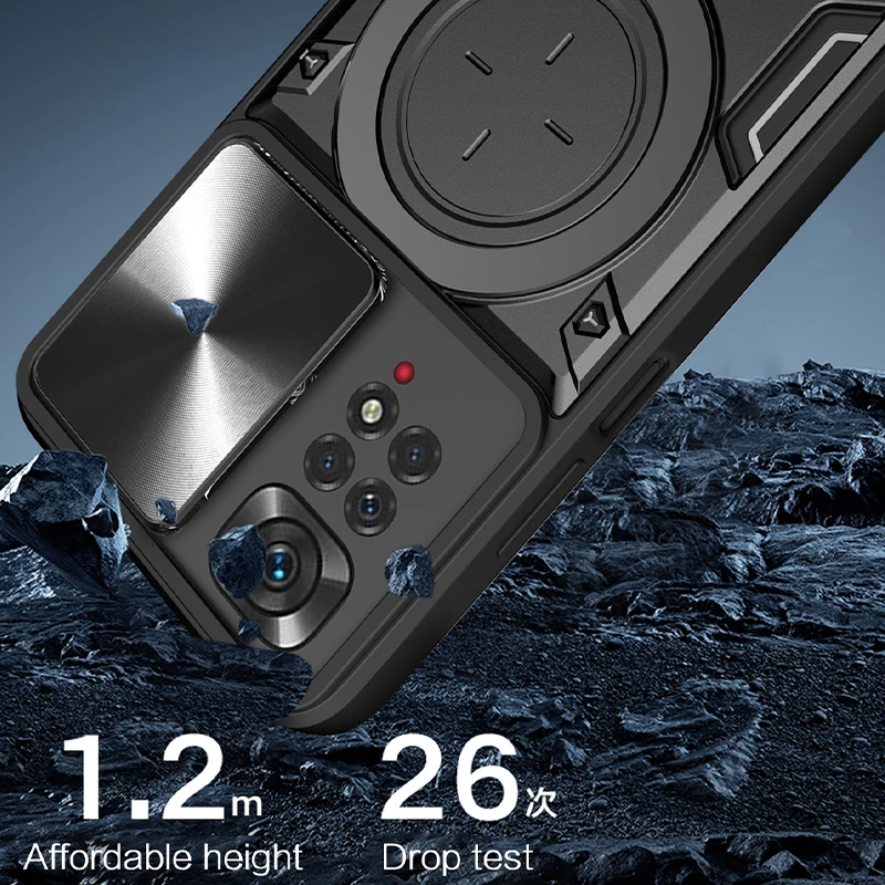 Slide Camera Shockproof Armor Phone Case with Stand Back Cover