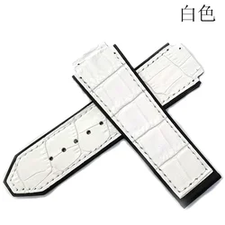Elegant Leather and Silicone Sport Watch Strap - Fashion Accessory - Black buckle (White)