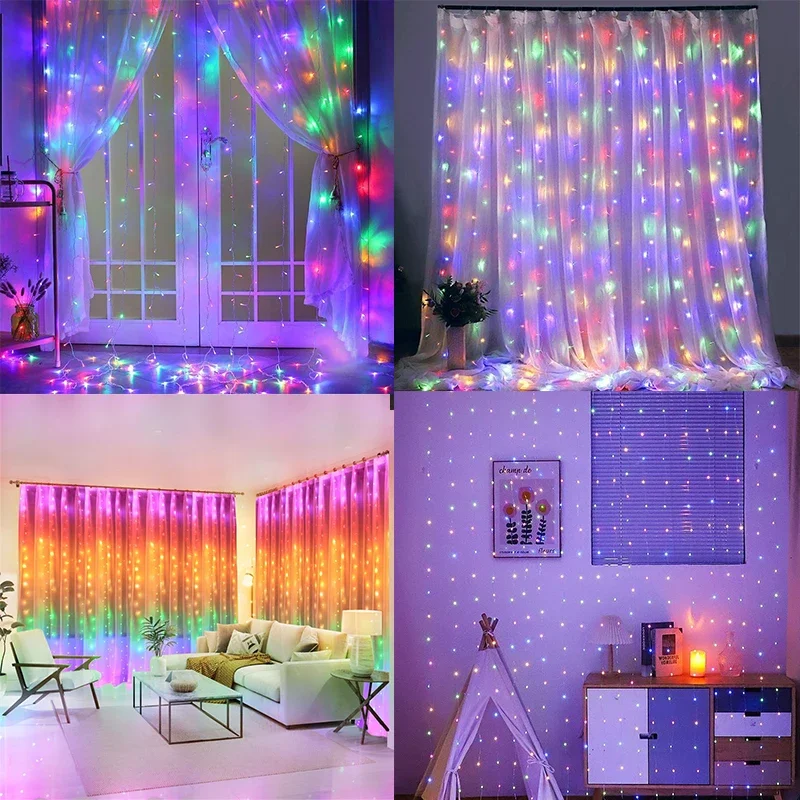 Description Picture 6 of item2025 Christmas Curtain LED String Lights USB Plug Hanging Light Decor Xmas Wedding Bedroom Indoor Christmas Decoration for Home