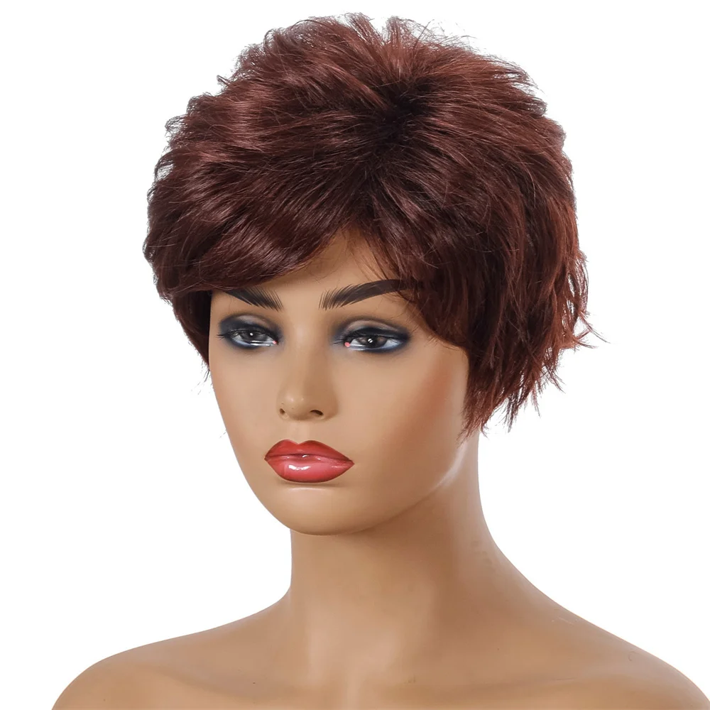 Perruque Courte Pixie Synthétique Noire Lisse - Avec Frange - Taille Moyenne - +Cadeau