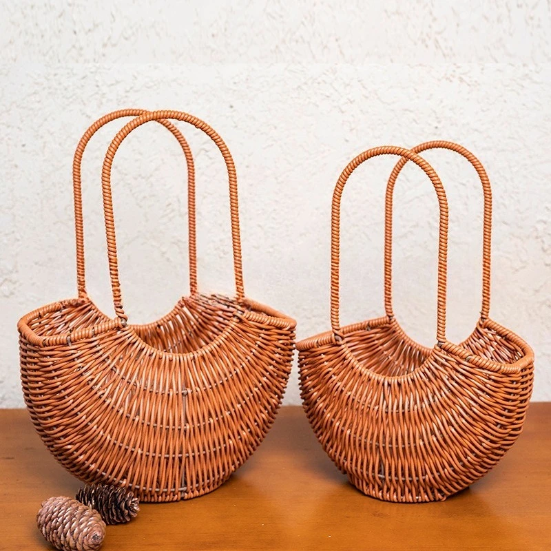 Pastoral rattan woven portable flower basket plastic imitation rattan handwoven basket floral flower arrangement small basket