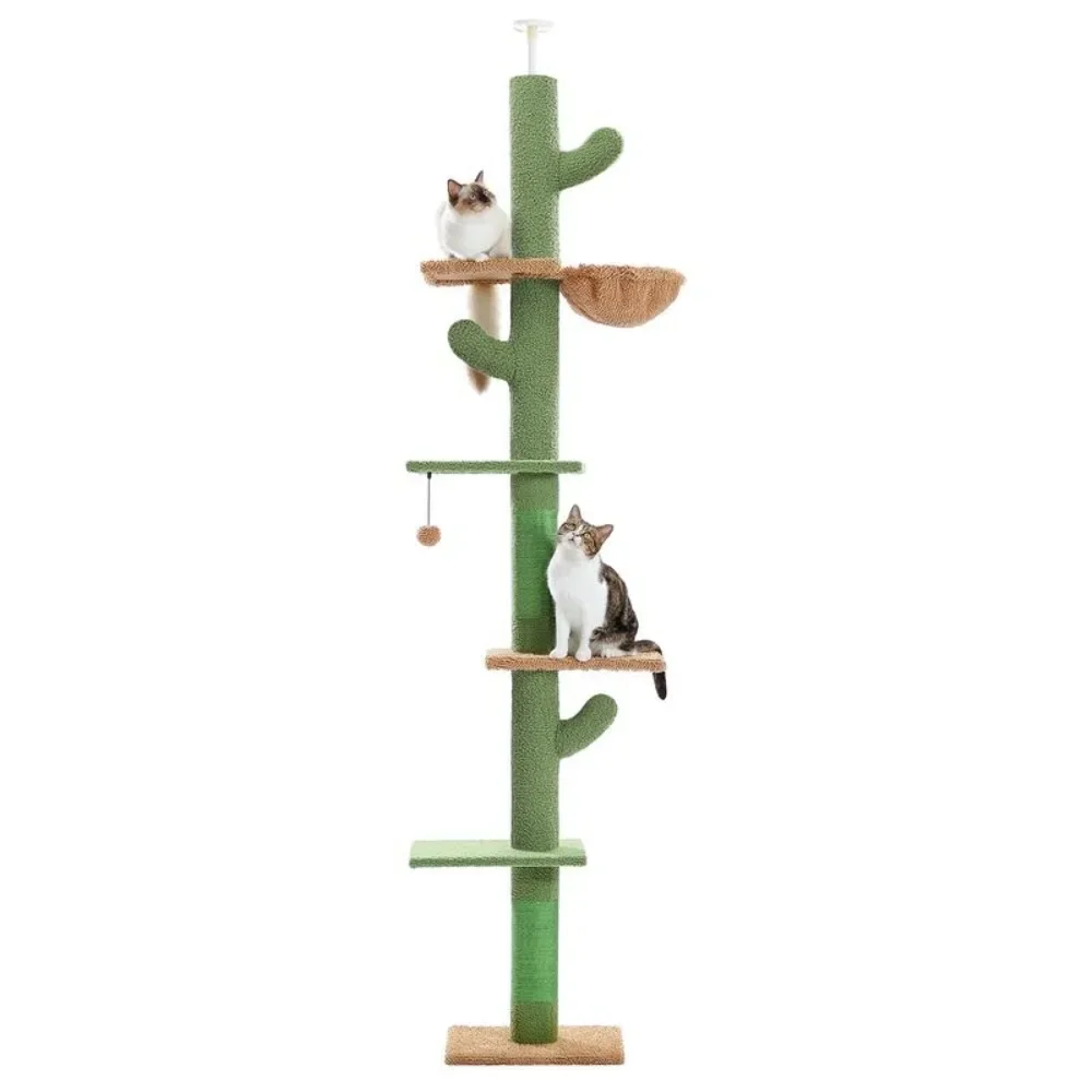 

Cat Tree, Floor To Ceiling with Adjustable Height(95-108 Inches), 5 Tiers Climbing Activity Center with Cozy Hammock, Cat Tree