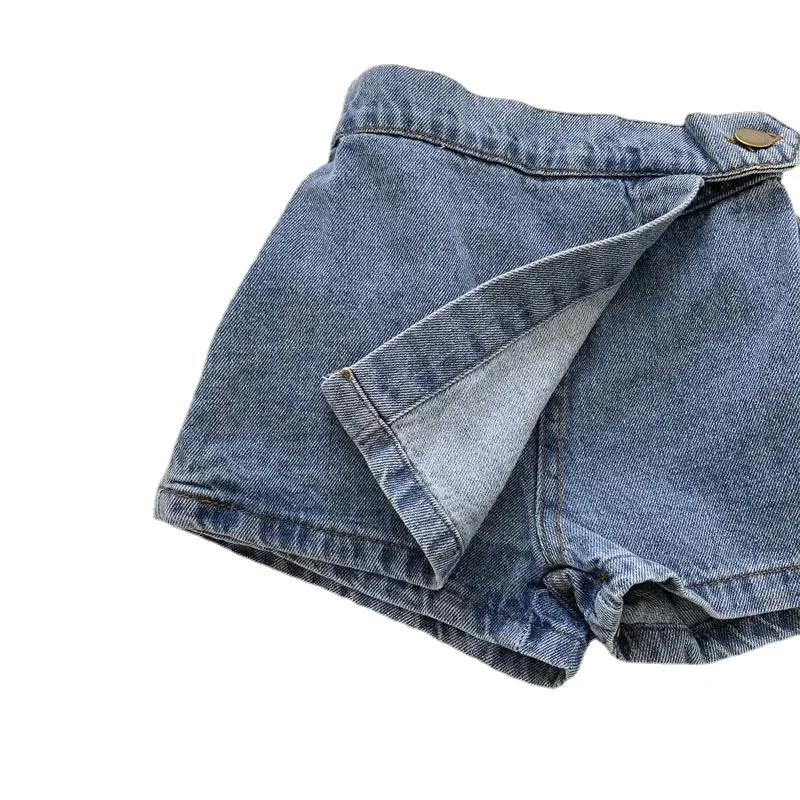 Brief style denim blue toddler girls skirt shorts kids summer sport dress pants children elastic waist trousers for 2-7 years kids shorts kids trousers
