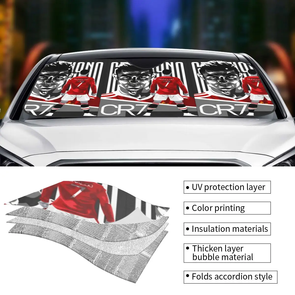 CR7 Football Soccer Personality Windshield Sunshade 76x140cm Ronaldos Aluminium Foil Car Window Windscreen Cover Car-styling
