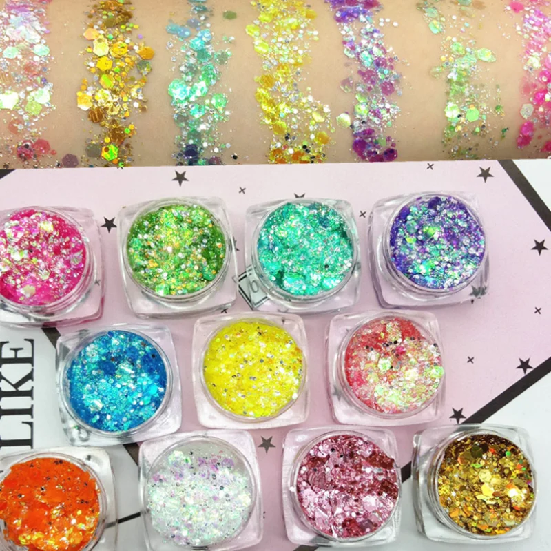 Holographic Glitter Makeup Glitter Gel Makeup Glitter Makeup Sparkling Glitter Eyeshadow Palette Waterproof Big Sequins Shimmer Eyeshadow Gel Shiny Metallic Eyes Pigments Festival Makeup