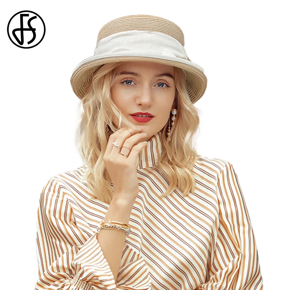FS Summer Fashion Roll Edge Hats For Women Foldable Floppy Straw Cap Ladies Leisure Sun Shade