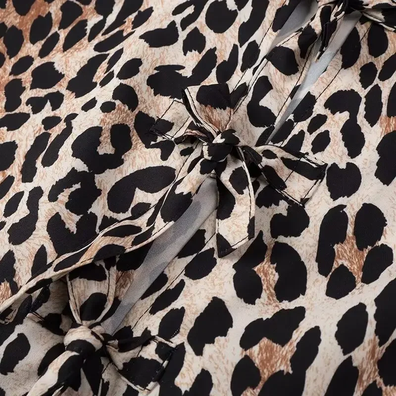 Camisetas con estampado de leopardo para mujer, blusas informales de manga corta con contraste, con cordones, ajustadas, estilo Y2k, camisetas de otoño tipo vendaje