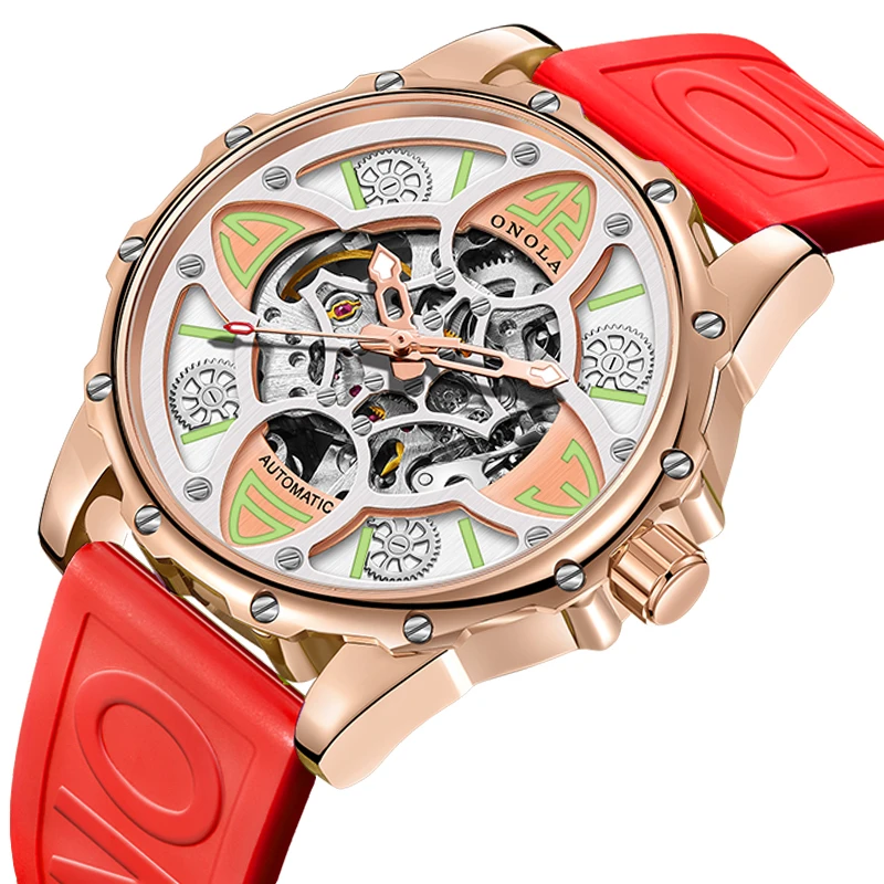 Men's Watch ONOLA Luxury Fashion High-quality Hollow Full-automatic Mechanical Watches Men Waterproof Silicon Tape Wristwatch