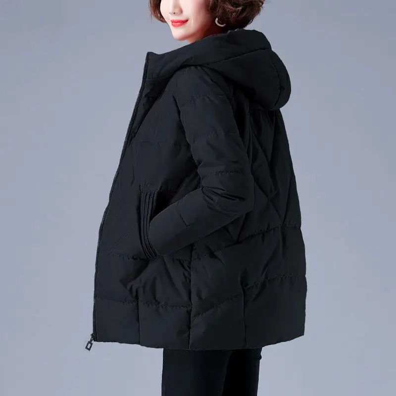Women Casual Hooded Parkas Fall Winter Oversized Quilted Jacket Plus Size Warm Long Sleeve Cotton Padded Coat Windproof Outwear