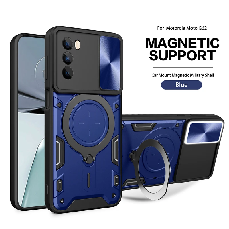 Magnetic Holder Ring Shockproof Armor Phone Case with Slide Camera Cover