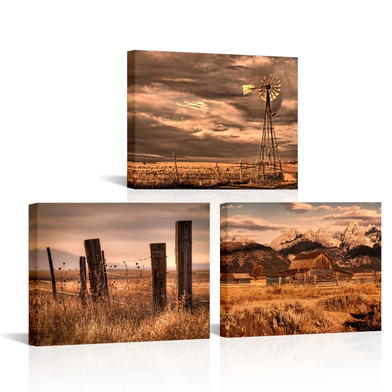 

3 Pieces Farm Landscape Room Decor Poster Country Theme Print Canvas Painting Modern Style Picture Living Room Wall Art