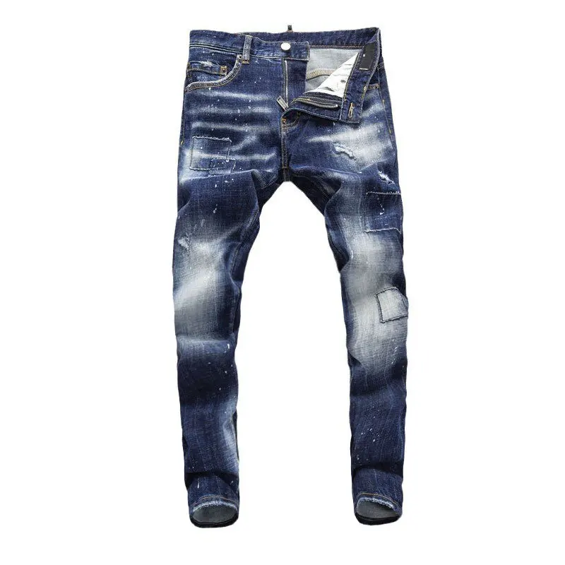 Streetwear Fashion Designer Men Jeans High Quality Retro Washed Blue Stretch Slim Fit Ripped Jeans Men Vintage Denim Brand Pants
