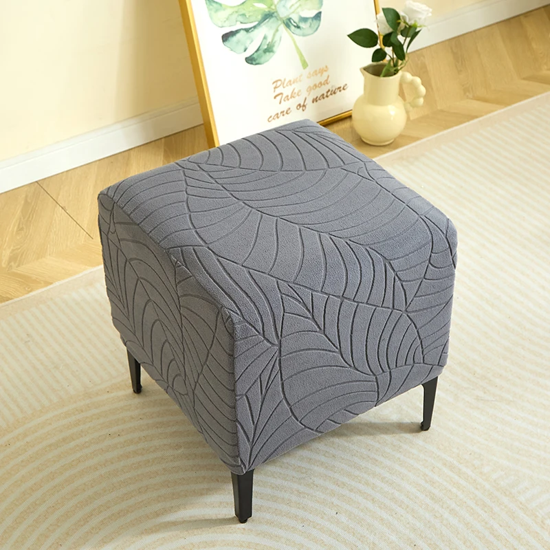 1pc Leaves Jacquard Square Ottoman Cover Elastic Soft Footrest Slipcovers Anti-slip Removable Footstool Cover for Home Decor 3