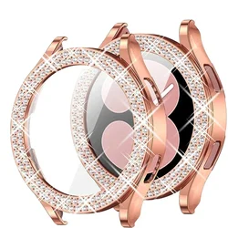 Elegant Bling Diamond Bumper Case for Galaxy Watch - Fashionable Protective Cover with Two-Row Sparkling Design (Rose gold)