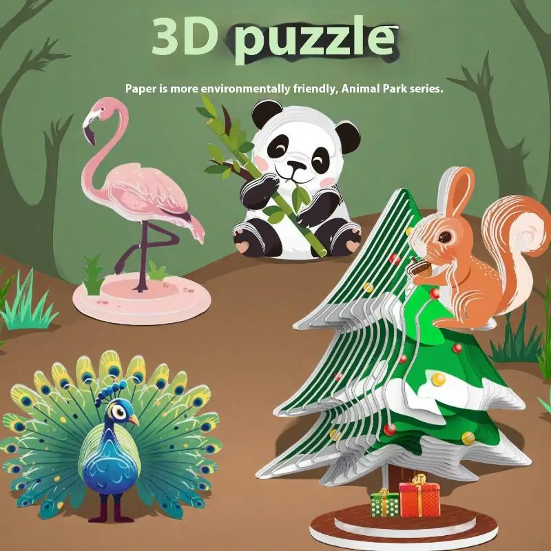 1세트 어린이 교육용 몬테소리 장난감 재미있는 DIY 수동 조립 입체 모델 동물 3D 종이 퍼즐 장난감