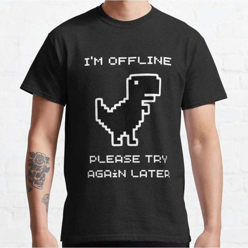 Lustiges I'm Offline Dinosaurier Game T Rex 90er Cartoon Pixel Videospiel Dinosaurier T-Shirt für Männer große Größe Erwachsene Tops S-6XL