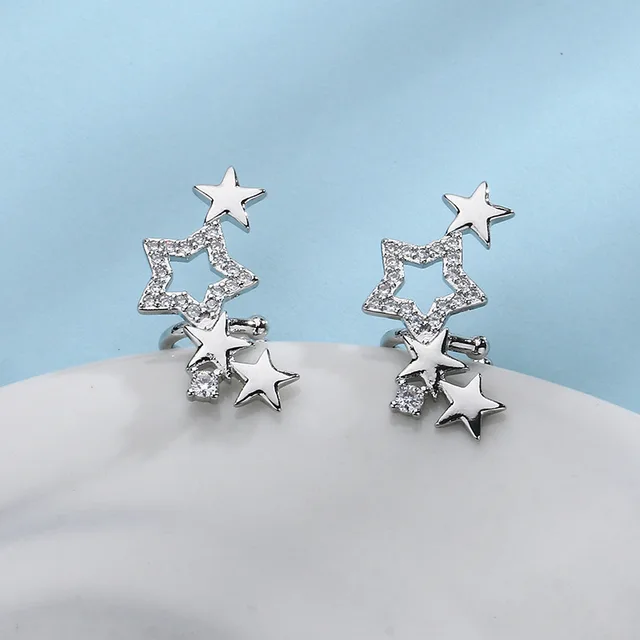 Boucles d'oreilles étoile Sring pour femmes, couleur argent, manchettes à Clip, sans Piercing, Kpop, bijoux à la mode, cadeaux, 1 pièce