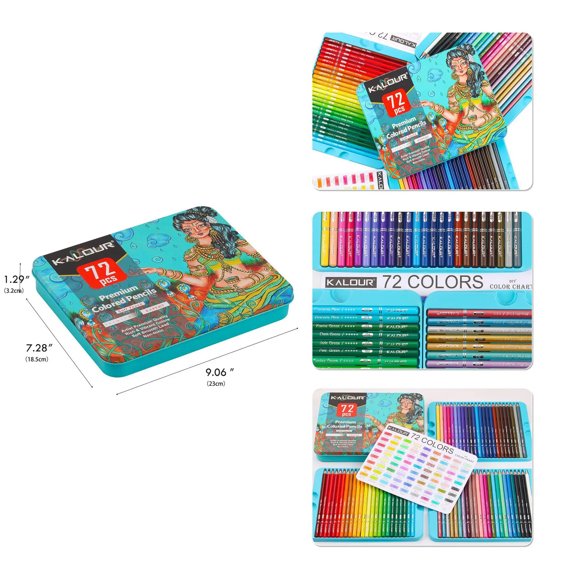 Set di matite colorate professionali a 72 colori scatola di latta