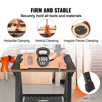 VEVOR Folding Work Table 7-Level Height Adjustment Workbench & Sawhorse with Versatile Clamping System for DIY Woodworking Use 5