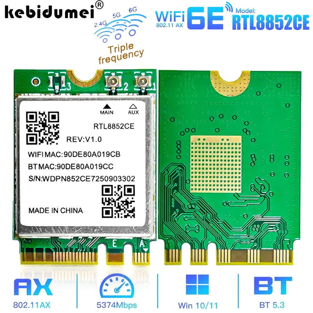 WiFi 6E 트리플 밴드 5374Mbps 블루투스 5.3 어댑터 무선 동글 RTL8852CE M.2 2230 802.11ax 네트워크 카드 윈도우 10/11용