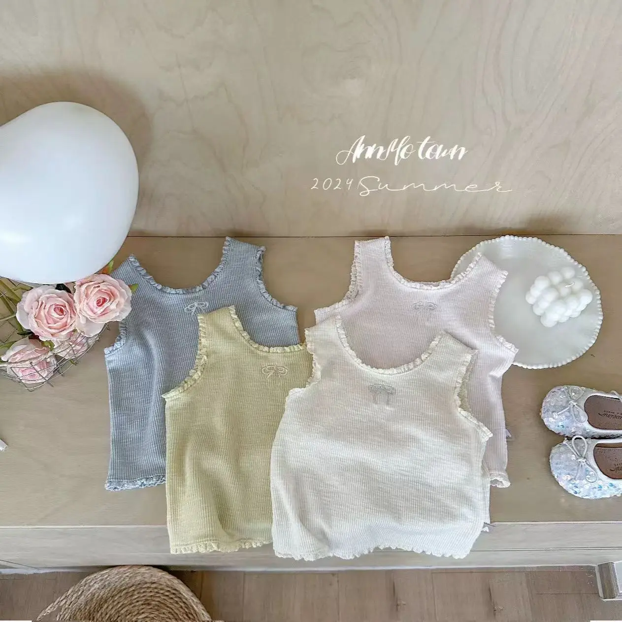 Girls Camisole Summer Baby Girl Sleeveless Tops Kids Clothes Bow Embroidery Lace Cotton