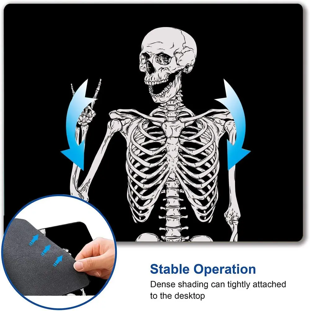 Cool Mouse Pad with Black Human Skeleton Design Premium-Textured Mouse Mat Waterproof Non-Slip Rubber Base for Office Laptop